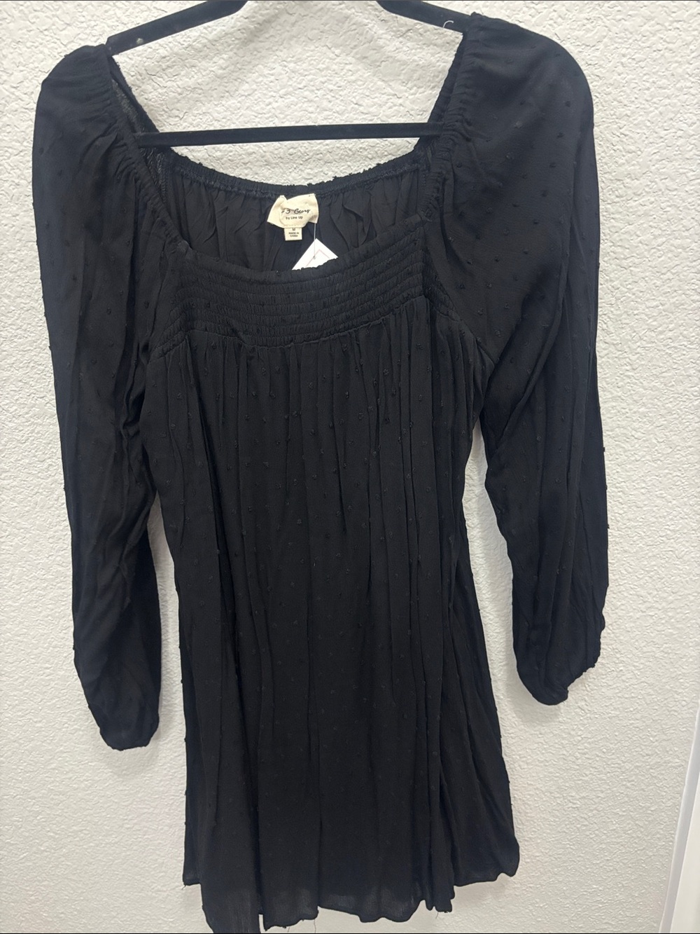 Black Swiss Dot Peasant dress
